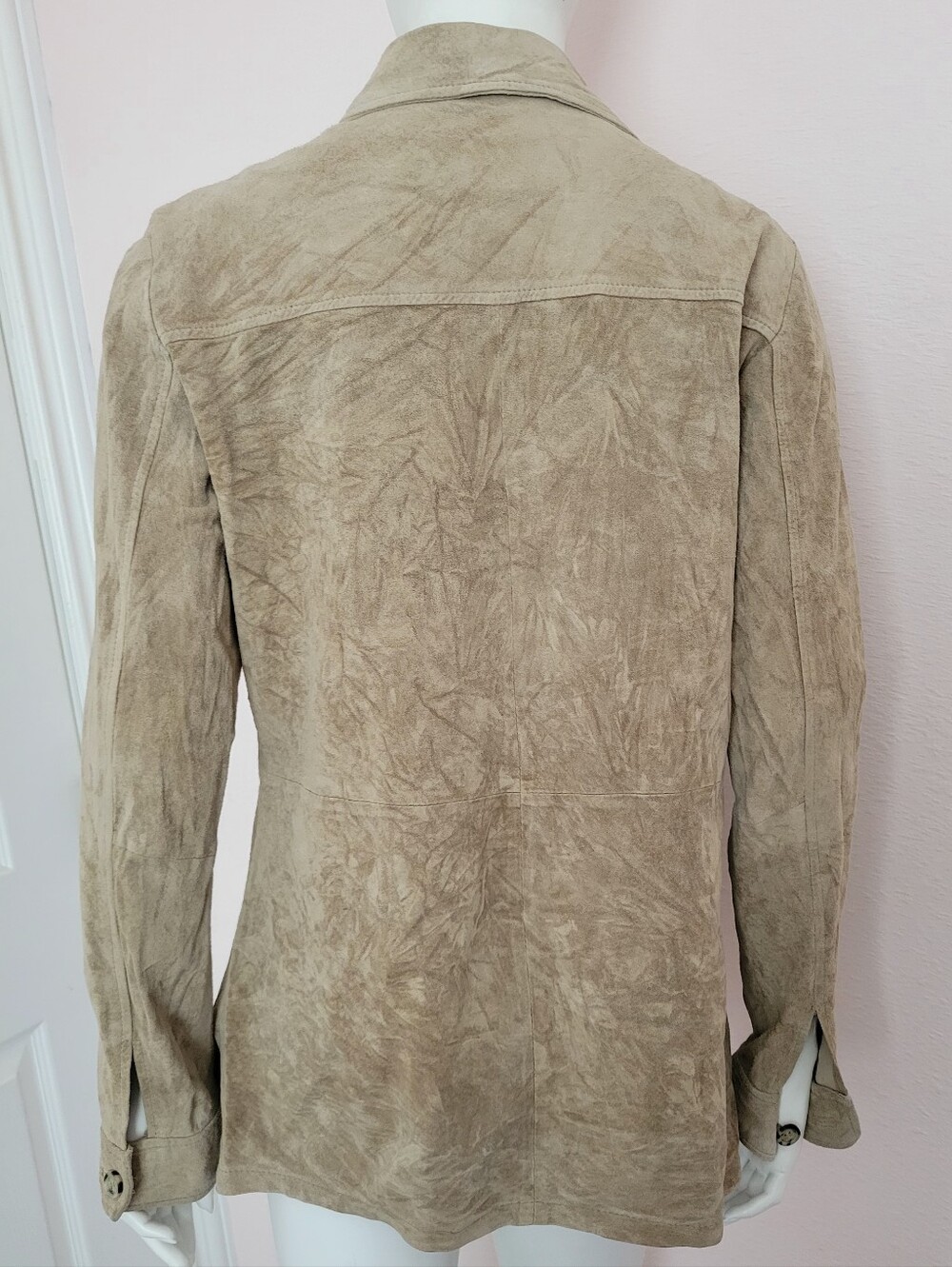 Brandon Thomas Tan Suede Leather Jacket Coat Button Up Shacket Women’s Size M - Picture 4 of 9